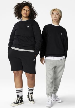 Converse Sweatshirt CONVERSE GO-TO EMBROIDERED STAR CHEVRON BRUSHED BACK FLEECE CREW SWEATSHIRT, Herren, Gr. XXL, schwarz, angeraute Sweatware, Obermaterial: 8