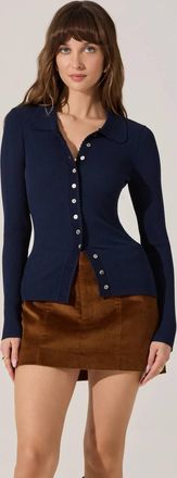 Astr Keren Collared Cardigan In Navy