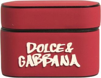Dolce & Gabbana Unisex Red Pvc Embossed Logo Plaque Holder Airpods Case Polycarbonate Tu Accessory