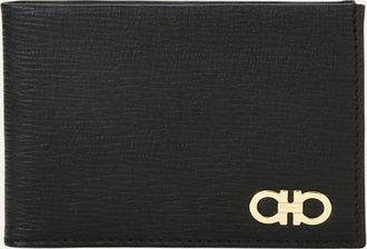 Ferragamo Mens Revival Gancini Bi-Fold Leather Wallet with Window, Black