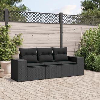 vidaXL Set De Sof&aacute;s De Jard&iacute;n Con Cojines 3 Pzas Rat&aacute;n Sint&eacute;tico Negro Vidaxl