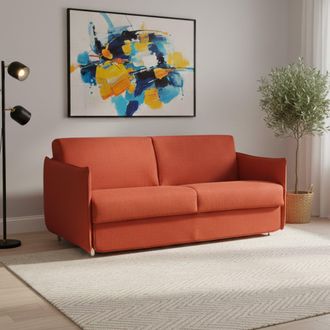 Dmora Sof&aacute; Cama 2 Plazas Trissino, Desenfundable, Con Caj&oacute;n Made In Italy, Apertura Abatible, 180x95 Cm Naranja