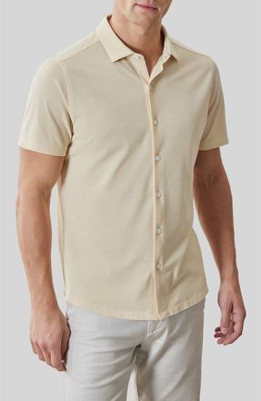 Robert Barakett Irving Short Sleeve Sleeve Knit Button-Up Shirt in Soft Yellow at Nordstrom, Size Xx-Large