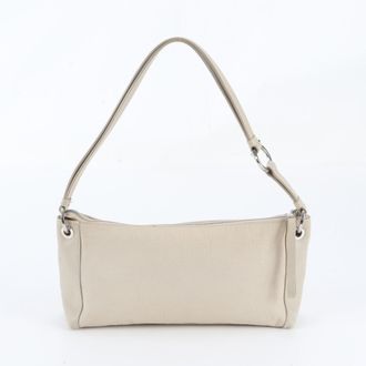 Ferragamo Beige Leather Canvas Handbag Shoulder Bag Tote Bag (Pre-Owned)