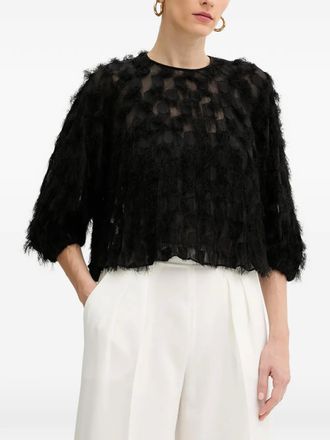 BOSS Baima feather-embellished blouse - women - Polyester - 40 - Black