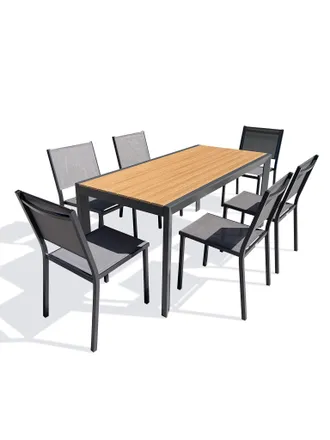 DCB Garden Tonga - Conjunto De Comedor De Jard&iacute;n De Aluminio Para 6 Personas - Antracita - Dcb Garden