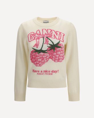 Ganni Crewneck Sweater with raspberries print Female XS
