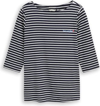 Tom Tailor T-Shirt TOM TAILOR PLUS, Damen, Gr. 44, navy blau sanftes wei&szlig; stripe, Single Jersey, Obermaterial: 97% Baumwolle, 3% Elasthan, bedruckt, gestreift, r