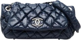 Chanel Pre-owned Matelasse Bubble Quilt Lambskin Shoulder Bag - Dames - Vintage Schoudertas - Blauw - ONE Size - Leer - Vintage