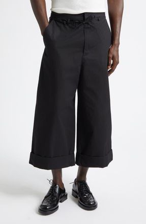 Jacquemus Le Pantalon Marin Belted Cotton Poplin Wide Leg Pants in Black 990 at Nordstrom, Size 50