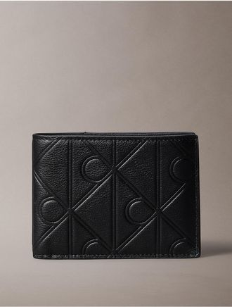 Calvin Klein Mens Embossed Emblem Logo Trifold Wallet - Black