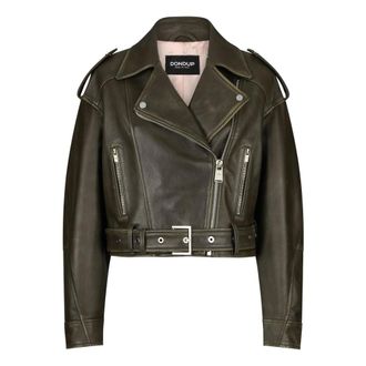 Dondup Leren Bikerjack Ss 25 - Dames - Zomerjassen - Groen - XL - Leer - Jassen