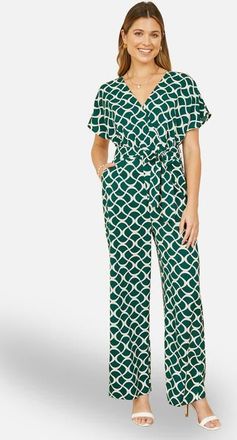 Yumi Geometric Print Wrap Jumpsuit in Green at Nordstrom, Size 10