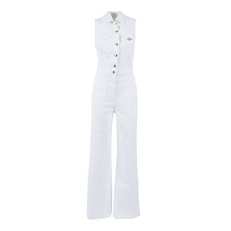 Elisabetta Franchi Jumpsuits, female, White, Size: L Denim Jumpsuit with Logo Detail