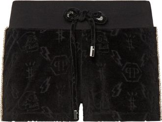 Philipp Plein Monogram Drawstring Shorts - Dames - Bermuda - Zwart - XL - Katoen - Korte Broeken