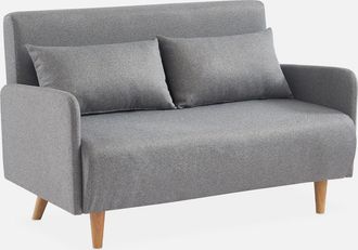 Sweeek Sweeek - Sof&aacute; Cama Con Patas De Madera De 2 Plazas, Panam, Gris Claro, 131x75x81 Cm