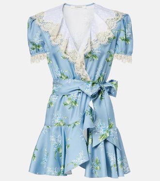 Rodarte Floral lace-trimmed silk twill minidress
