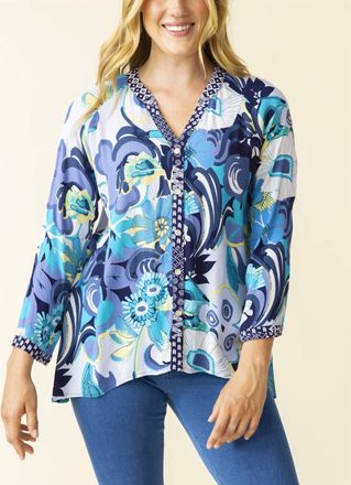 Habitat Vintage Mixed Print Mandarin Collar In Indigo