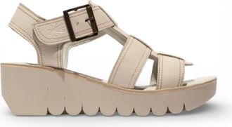 FLY London Fly London Womens YUDD236FLY Off White Leather Wedge Sandals