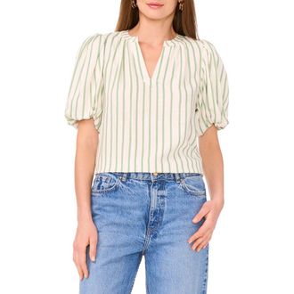 Vince Camuto Stripe Puff Sleeve Top in Eucalyptus at Nordstrom Rack, Size X-Small