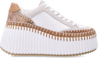 Chlo&eacute; White Platform Wedge Sneakers