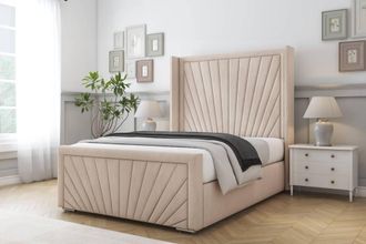 Comfort Beds Sunrise Naples Bed Frame - 50 Upholstered Wingback Headboard in Light Sand | Size: Single