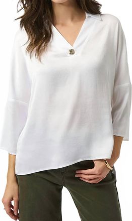 Joseph Ribkoff V-Neck Collar Long Sleeve Top In Vanilla