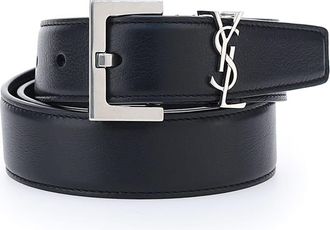 Saint Laurent Leather Belt With Silver Logo