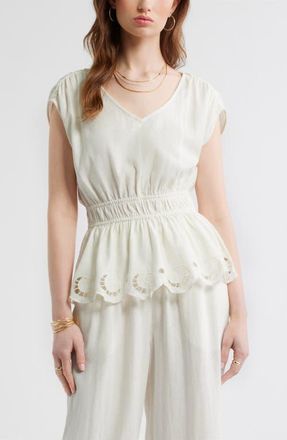 Treasure & Bond Eyelet Hem Peplum Top in Ivory Egret at Nordstrom, Size Xx-Large