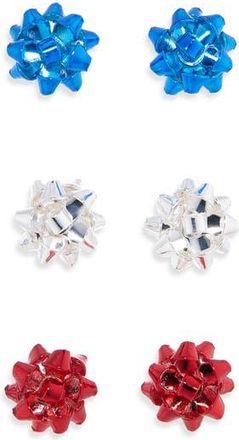 Leith Set of 3 Bow Stud Earrings in Red Multi- Silver at Nordstrom Rack