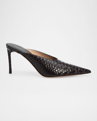 Tom Ford 85mm Semi Shiny Croc-Embossed Leather Mule Pumps