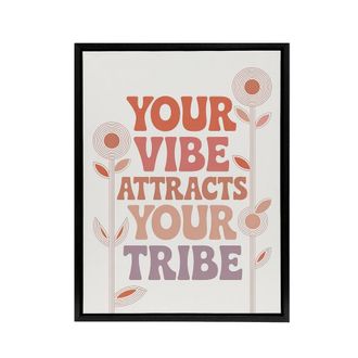 Artery8 Vibe Attracts Your Tribe Retro Midcentury Floral Framed Canvas Art in Beige | Size: W24 x H32
