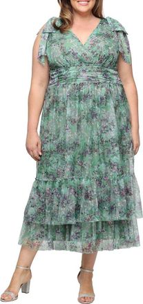 S.L. Fashions Floral Print Mesh Midi Dress in Sage Multi at Nordstrom, Size 18W