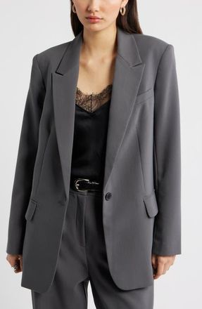 Open Edit The Icon Relaxed Blazer in Grey Magnet at Nordstrom, Size Xx-Small