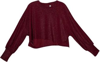 Glam Womens Round Neck Balloon Sleeve Knit Top In Red Shimer