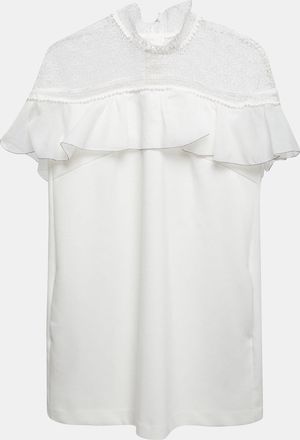 Self Portrait White Knit Ruffled Sleeveless Mini Dress
