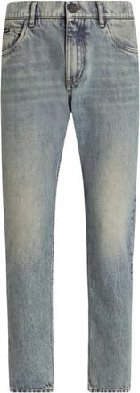 Dolce & Gabbana Denim Jeans met Placca Zak - Heren - Slim Fit Jeans - Blauw - L - Denim - Jeans