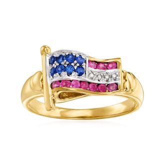 Ross-Simons Ruby and. Sapphire Flag Ring With Diamond Accents in 18kt Gold Over Sterling