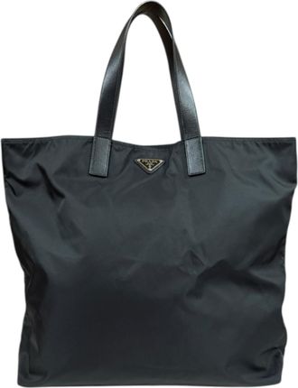 Prada Black Nylon Leather Tote Bag (Pre-Owned)