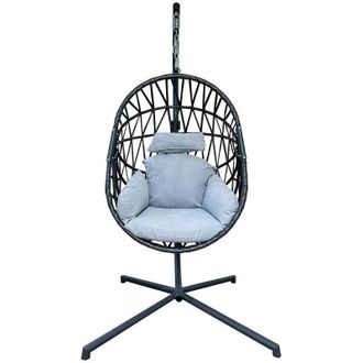 Mobili Rebecca Rebecca Mobili Sill&oacute;n Colgante Mecedora Polyrattan Gris Para Jard&iacute;n Casa