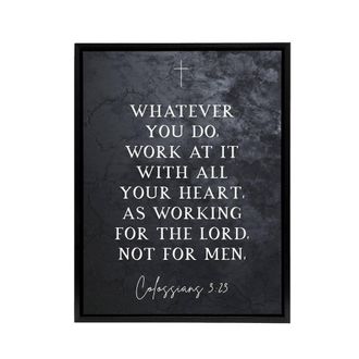 Artery8 Colossians 3 23 All Your Heart Bible Quote Framed Canvas Wall Art Print in Grey | Size: W24 x H32