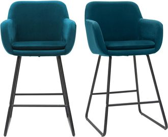 Miliboo Miliboo - Taburetes De Bar En Tejido Efecto Terciopelo Azul Petr&oacute;leo A65 Cm (lote De 2) Amika