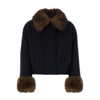 Self Portrait Giacca Bomber in Misto Lana - - Jackets - Donna - Blu - S