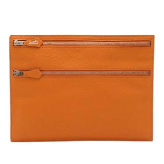 Herm&egrave;s Pre-owned Clutch bag - Dames - Vintage Clutch - Oranje - ONE Size - Leer - Vintage