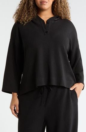 Eileen Fisher Hooded Cotton Blend Thermal Knit Top in Black at Nordstrom, Size 3 X