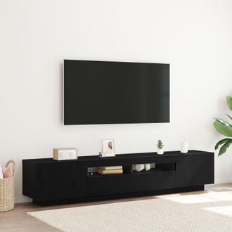 Berkfield Home TV Cabinet with LED Lights - Black Oak - 200 x 35 x 40 cm - Engineered Wood