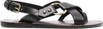 SOEUR Zwarte Leren Sandalen met Teenring - Dames - Sandalen - Zwart - 38 EU - Leer - Schoenen