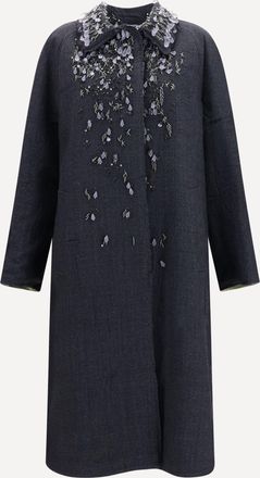 Prada Single-breasted moulin&eacute; Prince of Wales and embroidered twill Coat Female 42