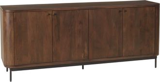Macabane Aparador de dise&ntilde;o en madera oscura y metal negro, con 4 puertas