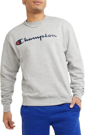 Champion Mens Powerblend Graphic Crew Sweatshirt, Oxford Gray-y06794, XS